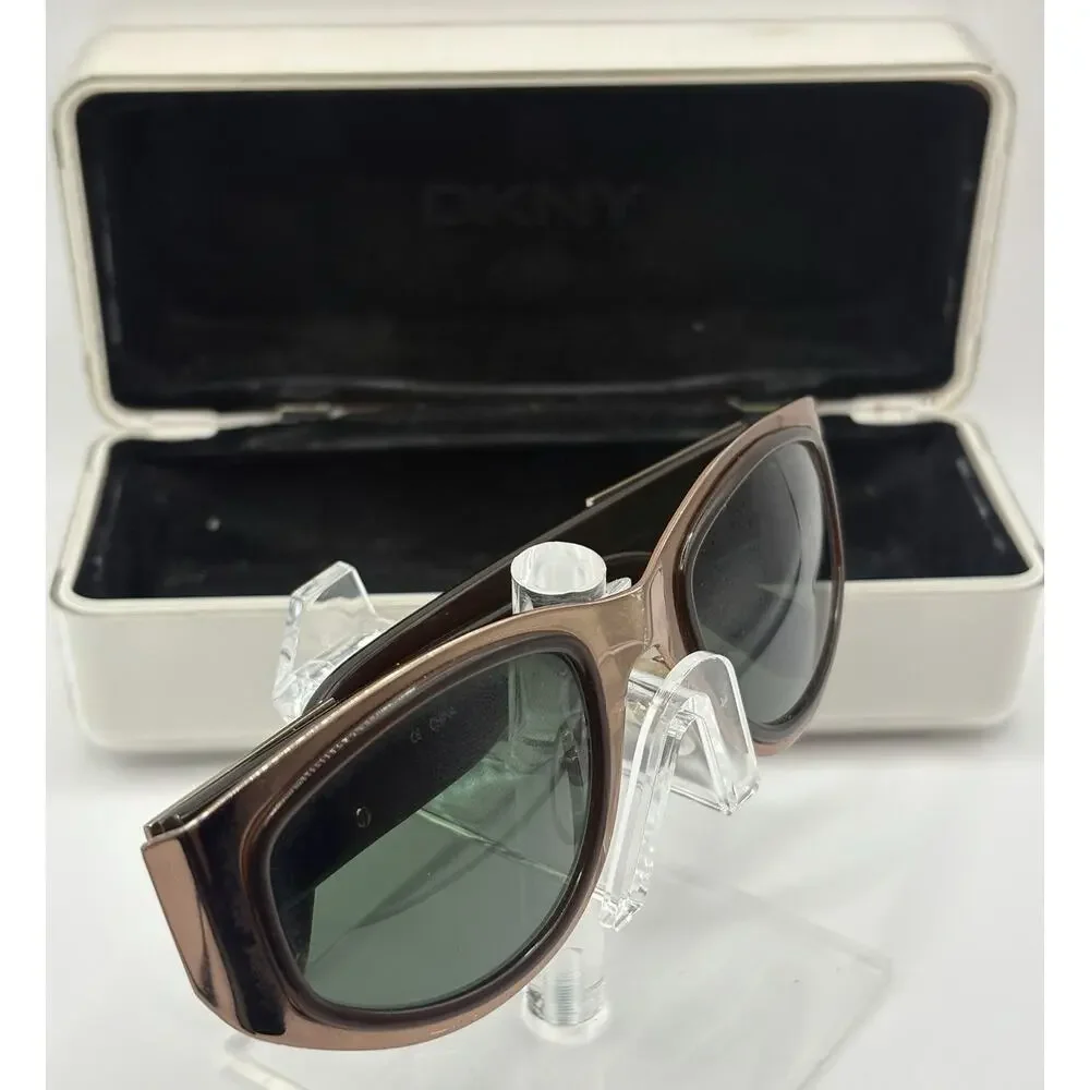DKNY Westwood K01013 Sunglasses Brown Wrap Frame Green Lens Women’s Retro